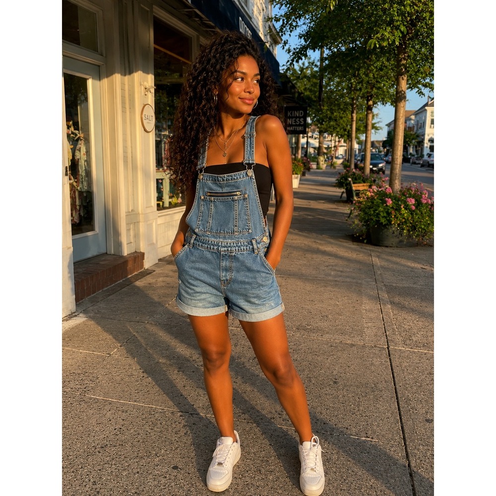 Realty Jeans Denim Shortalls Womens Size S/36 Blue Excellent Distressed Zipper